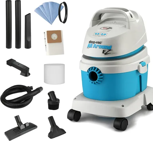 Shop-Vac Aspiradora húmeda y seca EZ de 1.5 galones 2.0 Peak HP, aspiradora compacta portátil, función 3 en 1 con soporte de pared y accesorios