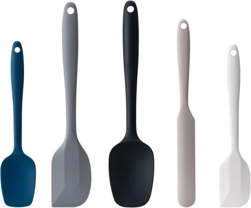 Miniatura 11 de Juego de espátulas de silicona, 5 espátulas de goma de grado alimenticio para hornear, cocinar y mezclar, resistentes al calor, antiadherentes, Azul