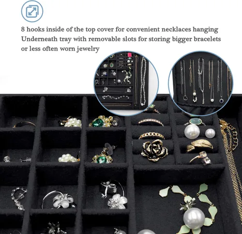 Miniatura 4 de ProCase Joyero organizador de terciopelo para mujer, 2 capas de joyería, estuche de almacenamiento para collares, aretes, pulseras y anillos