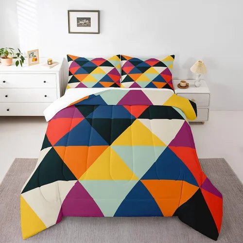 Miniatura 20 de jejeloiu Juego de edredón con patrón de corona, edredón estampado King y Queen para niños y adolescentes, juego de ropa de cama moderno de arte