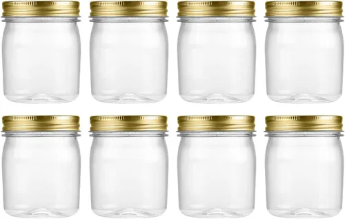 Miniatura 9 de novelinks Tarros de plástico transparente de 8 onzas con tapas herméticas, paquete de 16 tarros de plástico con tapas de 8 onzas, recipientes de Oro