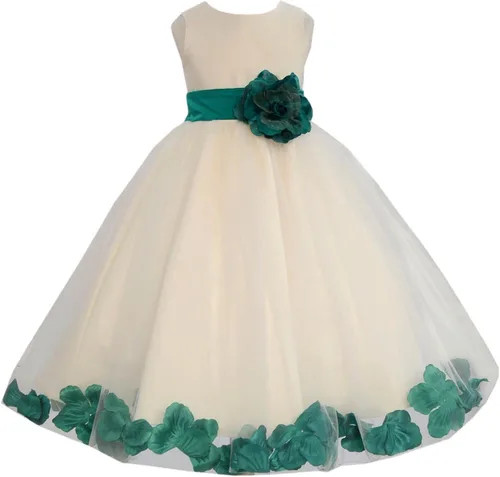 Miniatura 3 de Vestido de novia con pétalos de rosa de tul marfil para niña, vestido de novia 302T, Marfil