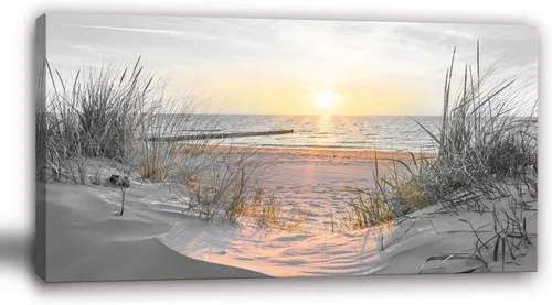 Yxbhhym - Arte de pared en blanco y negro con temática de puesta de sol en la playa, decoración costera para la habitación, imagen del océano para