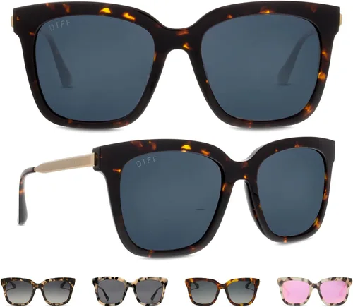Miniatura 10 de DIFF Bella Designer - Gafas de sol cuadradas de gran tamaño para mujer, 100% protección UVA/UVB, colores de moda de moda Tortoise