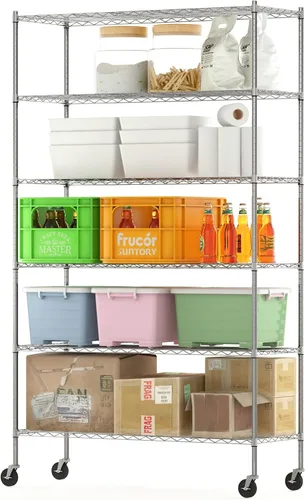 Miniatura 12 de Furinno Wayar - Carrito de almacenamiento de metal de 4 niveles con ruedas, 36 x 14 x 58 pulgadas, acero inoxidable