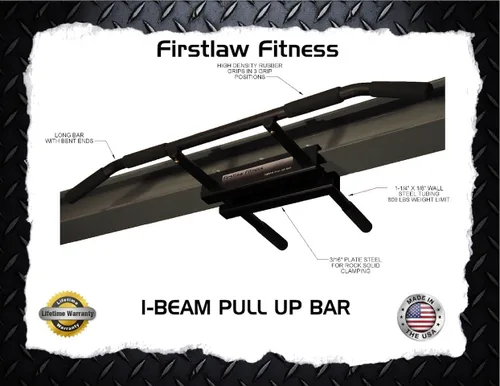 Miniatura 5 de Firstlaw Fitness - Límite de peso de 600 libras - Barra de dominadas I-Beam - Barra larga con extremos doblados - Empuñaduras de goma duraderas