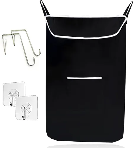Miniatura 10 de The Fine Living Co. - Cesto colgante para ropa sucia con ganchos para la puerta y adhesivo, bolsa de lavandería duradera que ahorra espacio