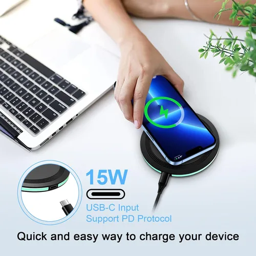 Miniatura 6 de Cargador inalámbrico Google de 15 W, almohadilla de carga rápida para Google Pixel 10 9A 9 Pro XL Fold 8 7 6 Pro 8A 7A, Samsung Galaxy S25 S24 Ultra