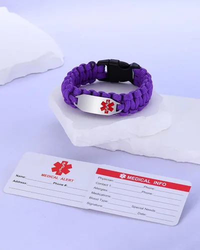 Miniatura 22 de Pulsera de alerta médica Paracord para hombres y mujeres Pulsera de identificación médica de acero inoxidable con hebillas de liberación lateral