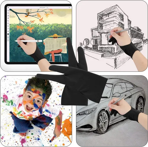 Miniatura 6 de Guantes para tableta de dibujo de artista, guantes de pintura con gráficos de dos dedos, tamaño libre, creativo tanto para mano derecha como