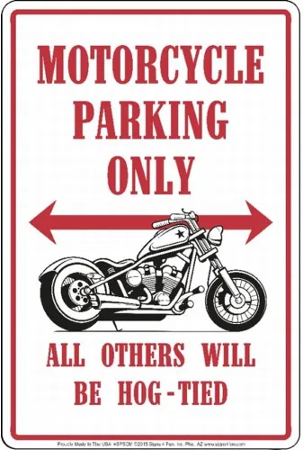 Signs 4 Fun Letrero decorativo de estacionamiento | Motocicleta | 8 x 12 pulgadas | Cartel de aluminio en relieve | Hecho en los Estados Unidos |