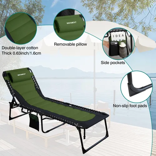 Miniatura 5 de Sillón plegable para exteriores acolchado para adultos de 264 libras, tumbona de patio para exteriores, silla de playa reclinable ajustable de 5