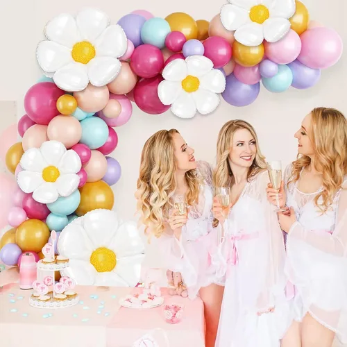 Miniatura 6 de Kit de arco de globos pastel, guirnalda de arco de globos de margaritas con globos de látex de arco iris rosa macarrón, azul, morado, amarillo