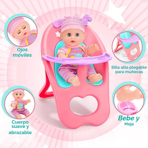 Miniatura 4 de deAO Juego de Muñecas de Bebé de 12" con Cuna, Móvil, Silla Alta, Accesorios de Alimentación, Muñecas Interactivas para Niñas, Juego de Simulación
