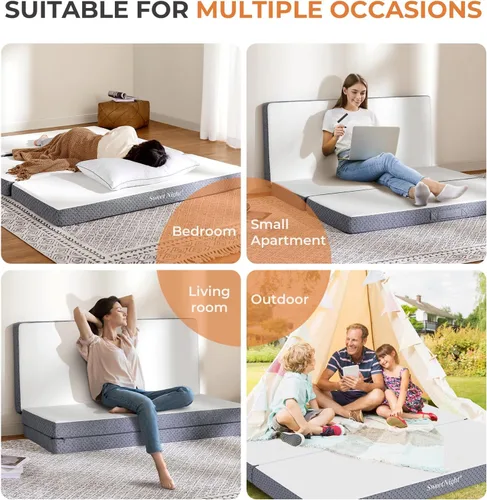 Miniatura 7 de Sweetnight Cubrecolchón plegable de 4 pulgadas con una funda plegable y lavable, de firmeza media con diseño antideslizante, adecuado para viajes