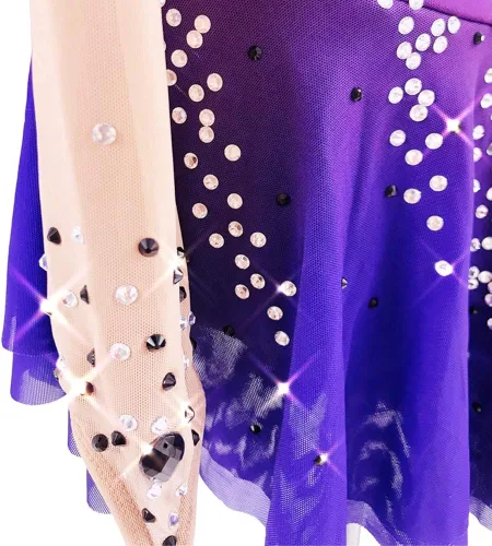 Miniatura 4 de Patinaje Artístico Vestido Niñas Púrpura Spandex Competición Falda Calidad Cristales Patinaje Disfraces