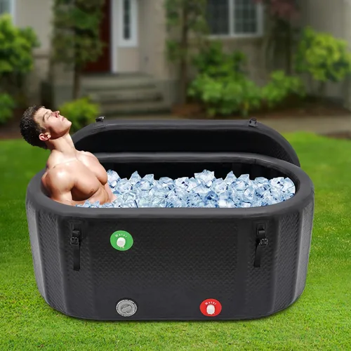 Miniatura 4 de Bañera de hielo para atletas, bañera inflable con bomba de inflado, bañera inflable de 97.74 galones con tapa, bañera portátil para recuperación
