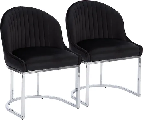 Miniatura 25 de Juego de 2 sillas de comedor de terciopelo, sillas de comedor tapizadas con patas de metal dorado, sillas auxiliares modernas para cocina, sillas