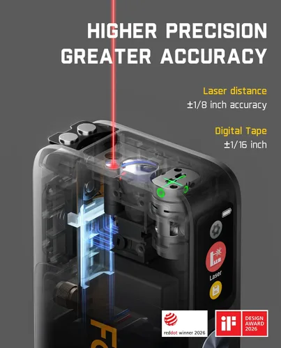 Miniatura 4 de Fanttik A10 Apex - Cinta métrica láser digital 3 en 1 con pantalla a color HD, medición láser recargable de 165 pies y láser de línea cruzada verde