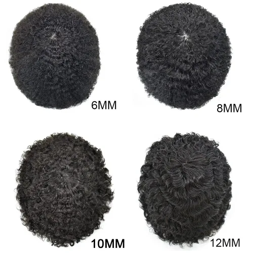 Miniatura 5 de Afro Toupee para hombres negros, piel de polietileno completa, onda de inyección de poliuretano, sistema de repuesto de cabello humano afroamericano