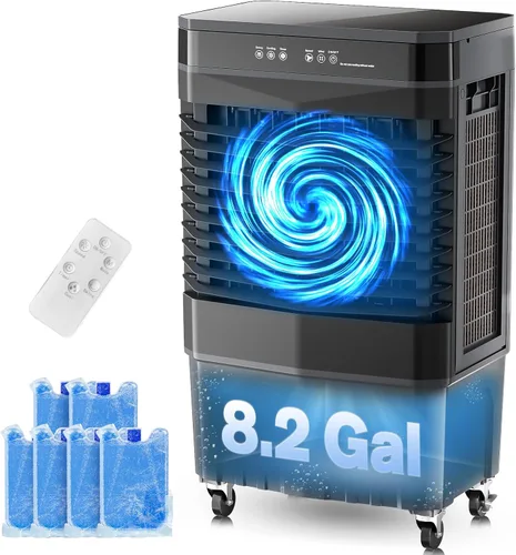 Miniatura 11 de Auertech Enfriador de aire evaporativo, enfriador de pantano de 1800 CFM con tanque de agua de 5.3 galones y 6 paquetes de hielo, 3 modos y 3 Gris