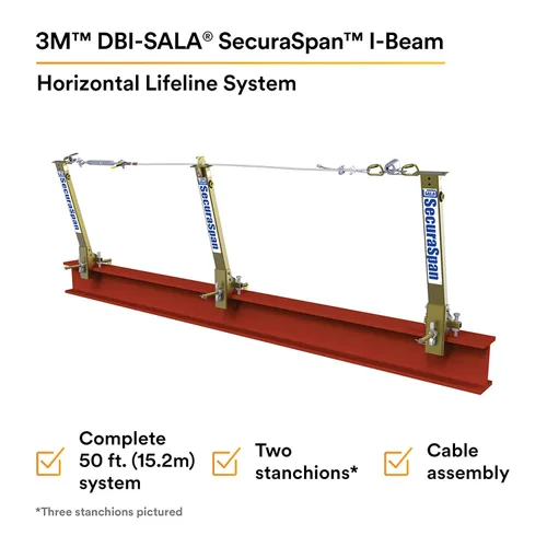 Miniatura 2 de 3M DBI-SALA Secura Span 7400450 Sistema Horizontal, Cable Galvanizado 50', Para Vigas en I, Se adapta a Bridas de Viga I de 6 en 12 pulgadas