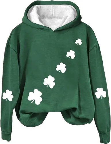 GIERIDUC Sudadera del día de San Patricio para mujer, sudadera con capucha irlandesa con estampado de trébol de la suerte, camiseta retro de manga