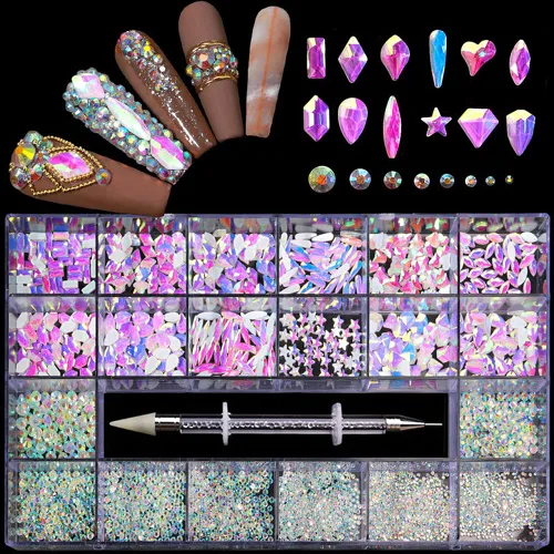 Miniatura 10 de 1 caja 3D lindo oso/pajaritas/mariposa resina decoración de uñas Aurora flores diseños holográficos adornos de uñas falda suministros de uñas