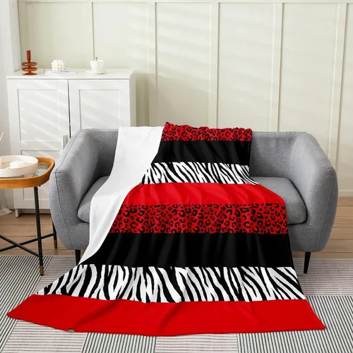 Miniatura 2 de Leopard Print Throw Blanket,40x50,African Wild Animal Skin Print Fleece Blanket for Teens Adults,Zebra Geometric Stripes Wildlife Tribal