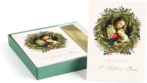 Miniatura 17 de Tarjetas navideñas religiosas de la Virgen y el Niño de Masterpiece / Juego de 16 tarjetas festivas cristianas en caja con acentos de lámina dorada
