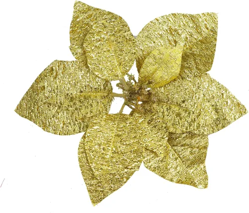 Miniatura 21 de YYCRAFT 12 flores artificiales de seda brillante con purpurina para decoración de árbol de Navidad (plata, 8 pulgadas)