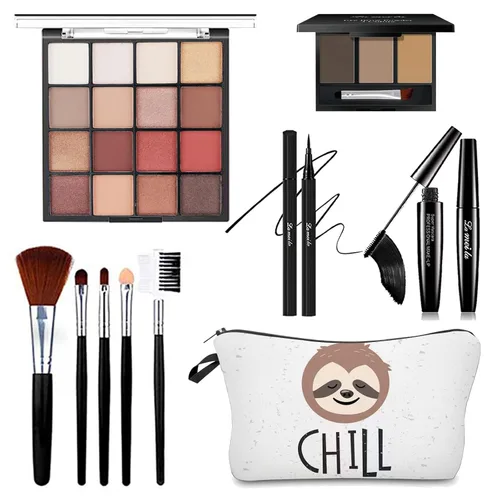 Miniatura 12 de Kit básico de maquillaje de ojos para mujeres, sombra de ojos neutra de los años 90, polvo de cejas, plantillas de cejas, guías de delineador