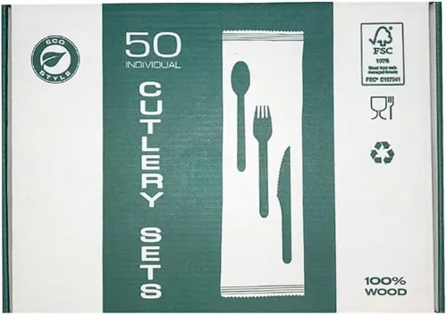 Miniatura 3 de TigerChef - Juego de cubiertos de madera 100% compostables, ecológicos, biodegradables, totalmente naturales