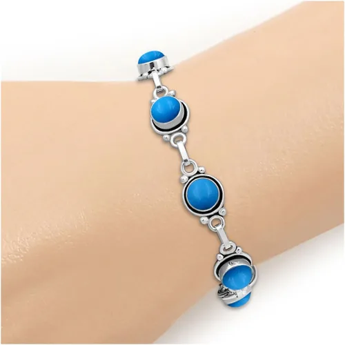 Miniatura 78 de Round Shape Natural & Synthetic Gemstones Silver Plated Bracelets for Women - Vintage Bohemian Style Handmade Birthstone Adjustable Link Bracelet