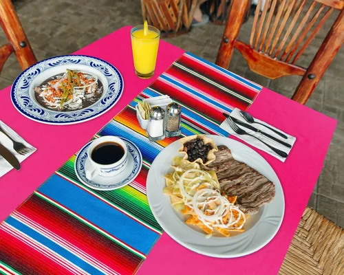 Miniatura 6 de Tudomro 2 manteles de fiesta mexicana de 54 x 108 pulgadas con caminos de mesa de 13.5 x 108 pulgadas, manta rectangular de algodón de poliéster a