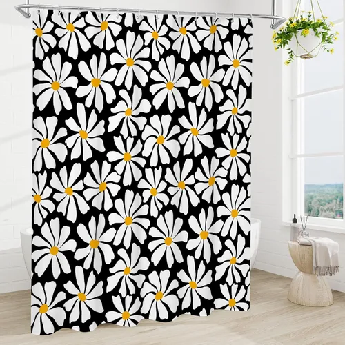 Miniatura 2 de Litabel Cortina de Ducha Pequeña para Cabina 36 x 72 pulgadas, Cortina de Ducha Estrecha de Tela Floral de Media Margarita para Baño Femenino, Juego