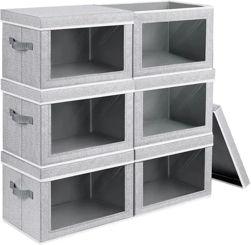 Miniatura 46 de Homsorout Contenedores de almacenamiento con tapas, organizadores pequeños de tela con ventana, contenedores de almacenamiento plegables para ropa