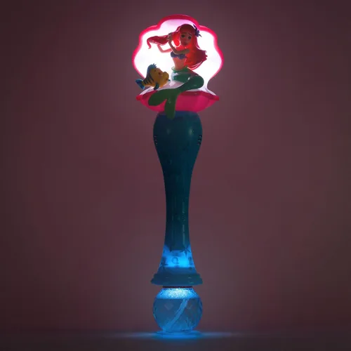 Miniatura 3 de Disney Store Varita de burbujas con luz y sonido oficial de The Little Mermaid Ariel & Flounder - Juguete LED interactivo, perfecto para niños