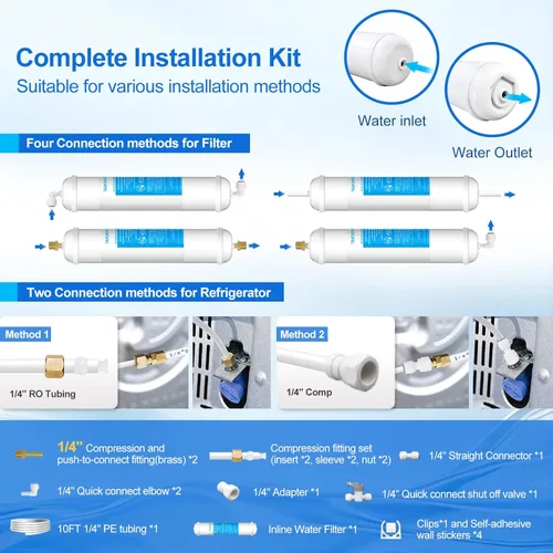 Miniatura 5 de Kit de filtro de agua en línea para refrigerador y máquina de hielo, filtro de carbón de conexión rápida de 1/4" de repuesto para sistema de ósmosis