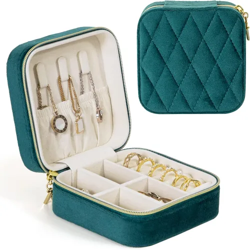 KAMIER Cajas de joyería pequeñas para mujer, estuche de joyería portátil de viaje, caja organizadora de joyas de terciopelo de felpa para aretes,
