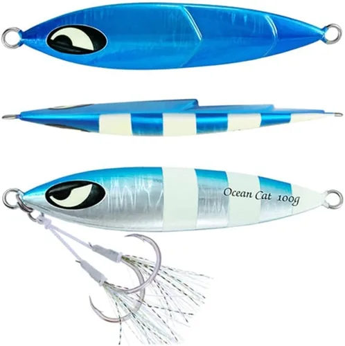 Miniatura 6 de OCEAN CAT 1 PC Señuelos de Pesca de Pitch de Caída Lenta Hundimiento Plomo Metal Jigs Planos Cebos de Jigging con Anzuelo para Pesca en Agua Salada