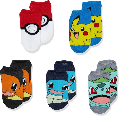 Pokemon Paquete de 5 calcetines casuales invisibles para niños multicolor brillante talla de calcetín 6-85 de EE UU Multicolor brillante