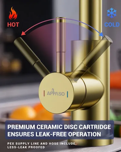 Miniatura 7 de APPASO Grifo de Cocina Dorado Sin Contacto con Rociador Desplegable, Grifo de Fregadero de Cocina con Sensor de Movimiento Tipo Cascada con Mango