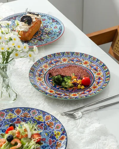 Miniatura 5 de glowworm Juego de Platos de Cena de 4, Platos de Cerámica de 10.5 Pulgadas para Bistec, Juego de Vajilla para Cocina, Regalo de Inauguración
