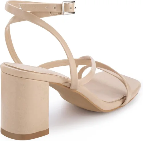 Miniatura 3 de Shoe'N Tale Strappy Heels for Women Block Chunky Heels Open Square Toe Ankle Strap Buckle Sandals
