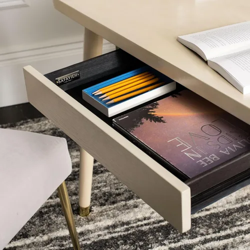 Miniatura 6 de Safavieh Escritorio moderno de 1 cajón blanco lavado y dorado Blanco lavado / dorado