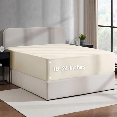 Nestl Sábana bajera ajustable de lino con bolsillo extra profundo Twin XL, sábana bajera ajustable de lujo Twin XL solamente, se ajusta fácilmente a