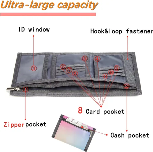 Miniatura 7 de Billetera para niños y niñas, billetera para niños pequeños, billetera de lona triple para exteriores, billeteras juveniles para niños y niños