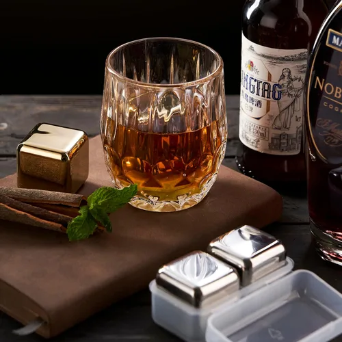 Miniatura 7 de Juego de 2 piedras de whisky grandes de 64 cm³ (4 cu in) – Juego de regalo para hombre – Cubos de esferas de hielo de metal reutilizables de acero