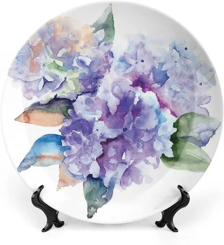 Miniatura 8 de Plato decorativo de 6 pulgadas, artesanía de cerámica de acuarela, mariposas azules abstractas en una flor floreciente, placa de exhibición